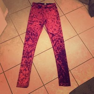 Maroon velvet leggings